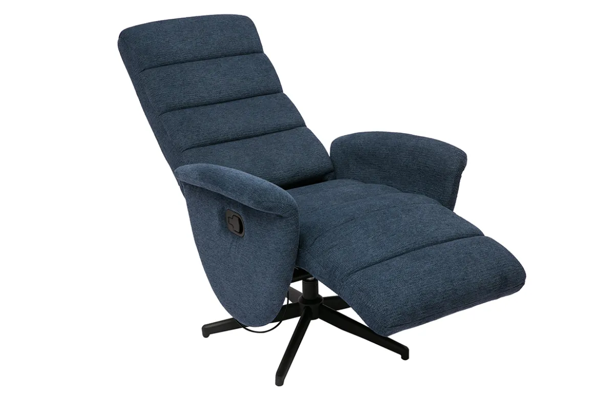 Fauteuil pivotant relax manuel en tissu chenille bleu foncé NELSON