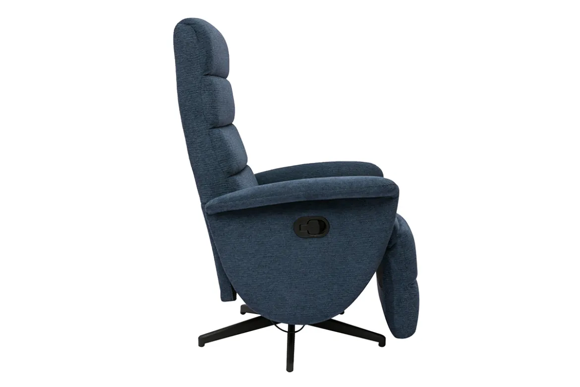 Fauteuil pivotant relax manuel en tissu chenille bleu foncé NELSON