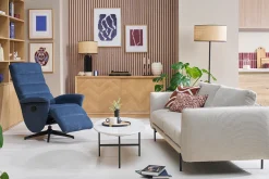 Fauteuil pivotant relax manuel en tissu chenille bleu foncé NELSON