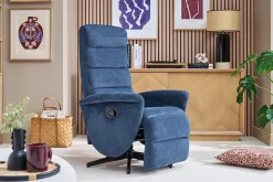Fauteuil pivotant relax manuel en tissu chenille bleu foncé NELSON