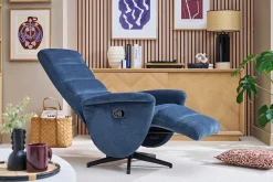 Fauteuil pivotant relax manuel en tissu chenille bleu foncé NELSON