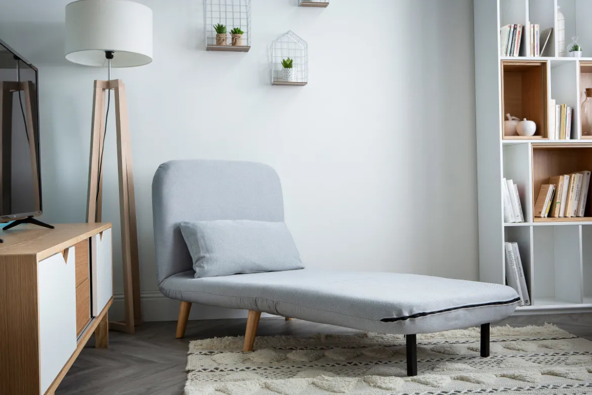 Fauteuil scandinave convertible en tissu bleu canard AMIKO
