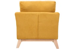 Fauteuil scandinave déhoussable en tissu effet velours jaune moutarde et bois clair OSLO