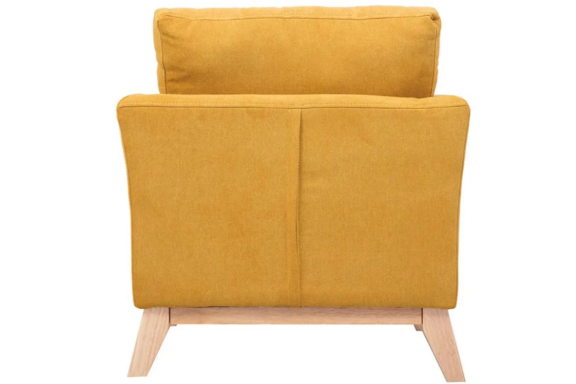 Fauteuil scandinave déhoussable en tissu effet velours jaune moutarde et bois clair OSLO
