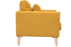 Fauteuil scandinave déhoussable en tissu effet velours jaune moutarde et bois clair OSLO