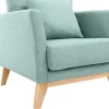 Fauteuil scandinave déhoussable en tissu vert lagon et bois clair OSLO