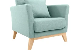 Fauteuil scandinave déhoussable en tissu vert lagon et bois clair OSLO