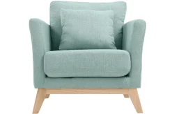 Fauteuil scandinave déhoussable en tissu vert lagon et bois clair OSLO