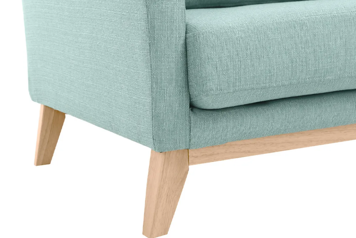 Fauteuil scandinave déhoussable en tissu vert lagon et bois clair OSLO