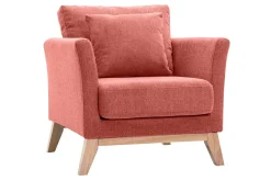 Fauteuil scandinave déhoussable en tissu effet velours texturé terracotta et bois clair OSLO
