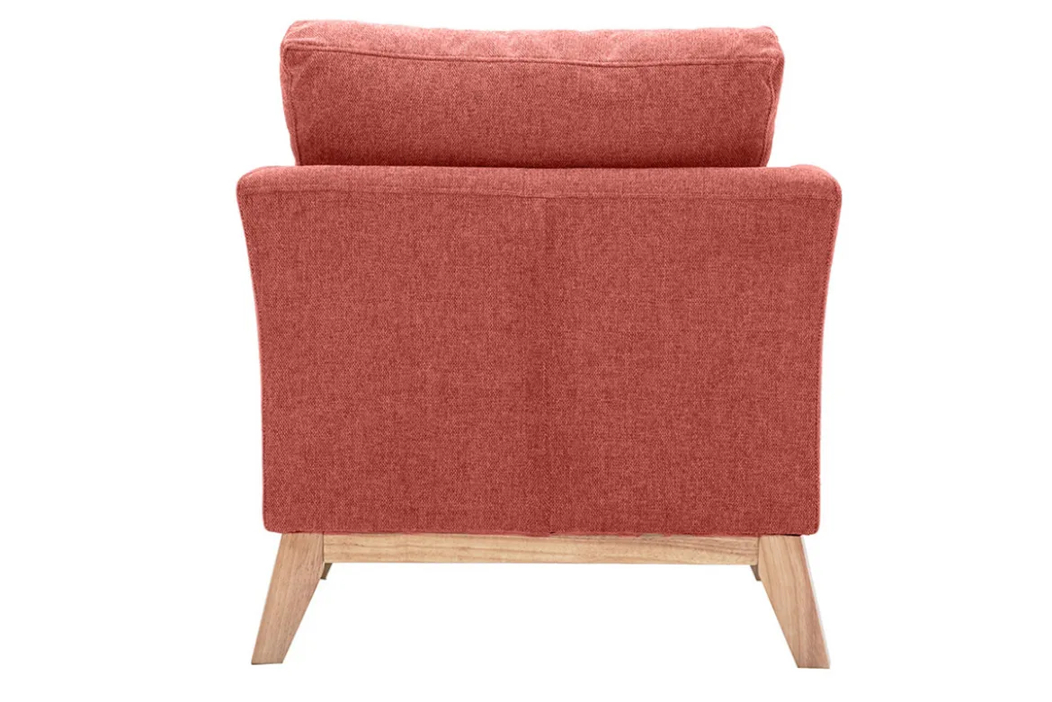 Fauteuil scandinave déhoussable en tissu effet velours texturé terracotta et bois clair OSLO