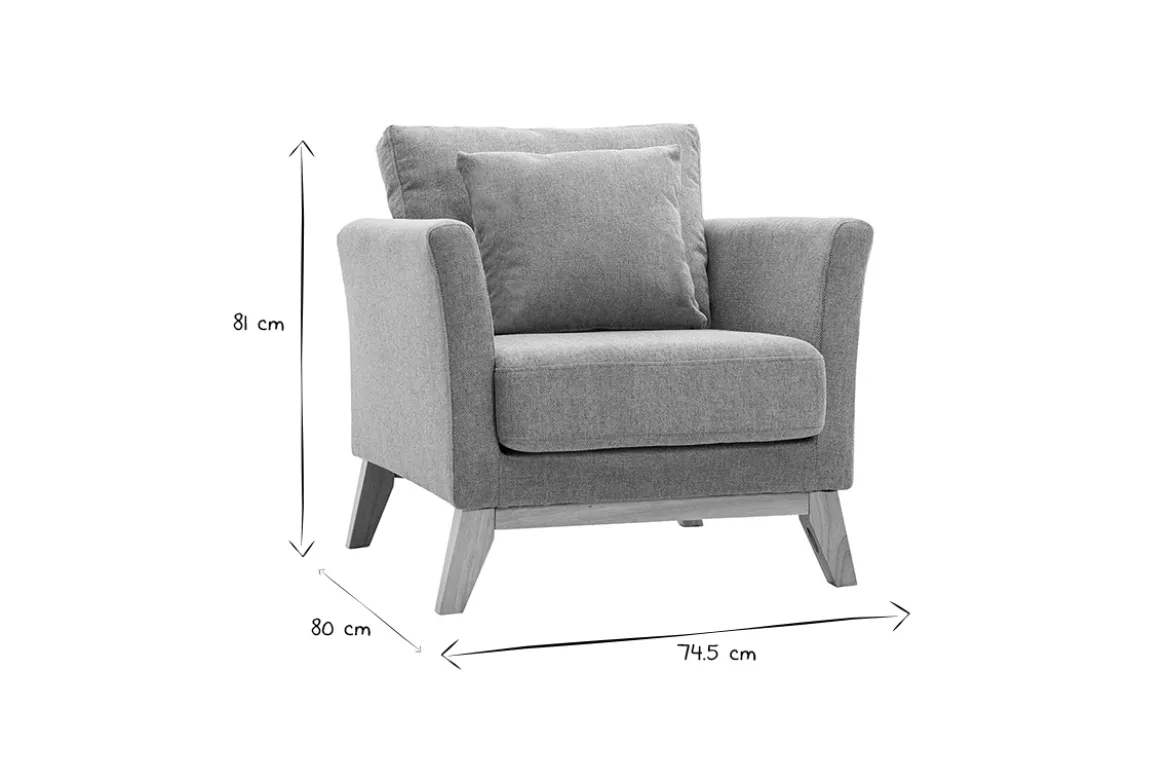 Fauteuil scandinave déhoussable en tissu effet velours texturé terracotta et bois clair OSLO