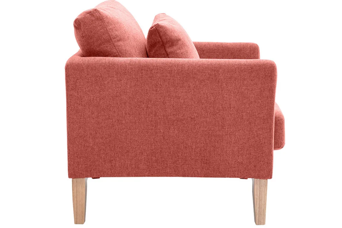 Fauteuil scandinave déhoussable en tissu effet velours texturé terracotta et bois clair OSLO