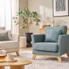 Fauteuil scandinave déhoussable en tissu vert de gris et bois clair OSLO