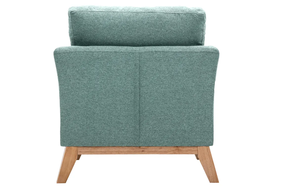 Fauteuil scandinave déhoussable en tissu vert de gris et bois clair OSLO