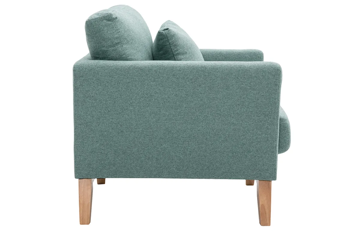 Fauteuil scandinave déhoussable en tissu vert de gris et bois clair OSLO
