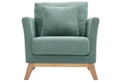 Fauteuil scandinave déhoussable en tissu vert de gris et bois clair OSLO