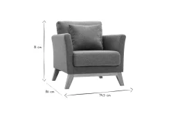 Fauteuil scandinave déhoussable en tissu vert de gris et bois clair OSLO