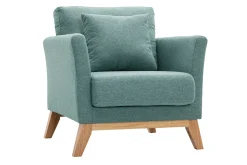 Fauteuil scandinave déhoussable en tissu vert de gris et bois clair OSLO
