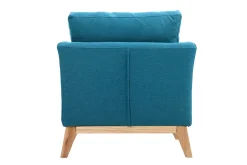 Fauteuil scandinave déhoussable en tissu bleu canard et bois clair OSLO