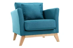 Fauteuil scandinave déhoussable en tissu bleu canard et bois clair OSLO