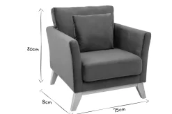 Fauteuil scandinave déhoussable en tissu velours bleu pétrole et bois clair OSLO