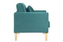 Fauteuil scandinave déhoussable en tissu velours bleu pétrole et bois clair OSLO