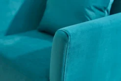 Fauteuil scandinave déhoussable en tissu velours bleu pétrole et bois clair OSLO