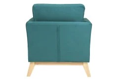 Fauteuil scandinave déhoussable en tissu velours bleu pétrole et bois clair OSLO