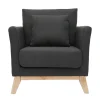 Fauteuil scandinave déhoussable en tissu gris foncé et bois clair OSLO