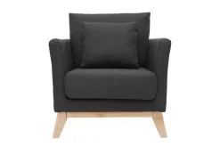 Fauteuil scandinave déhoussable en tissu gris foncé et bois clair OSLO