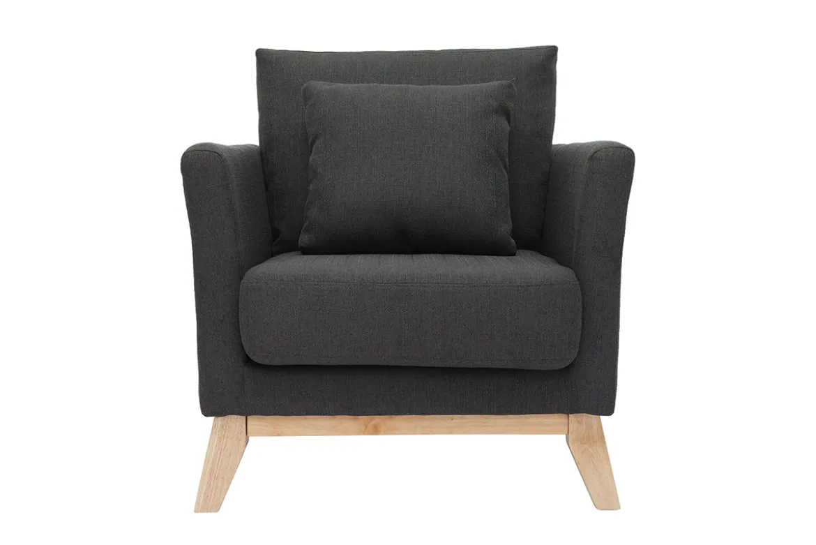 Fauteuil scandinave déhoussable en tissu gris foncé et bois clair OSLO