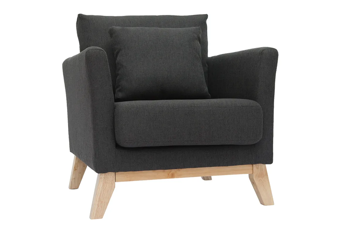 Fauteuil scandinave déhoussable en tissu gris foncé et bois clair OSLO