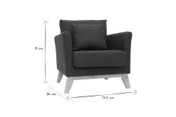 Fauteuil scandinave déhoussable en tissu gris foncé et bois clair OSLO