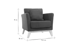 Fauteuil scandinave déhoussable en tissu bleu foncé et bois clair OSLO