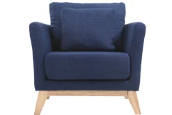 Fauteuil scandinave déhoussable en tissu bleu foncé et bois clair OSLO