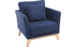 Fauteuil scandinave déhoussable en tissu bleu foncé et bois clair OSLO