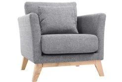 Fauteuil scandinave déhoussable en tissu gris clair et bois clair OSLO