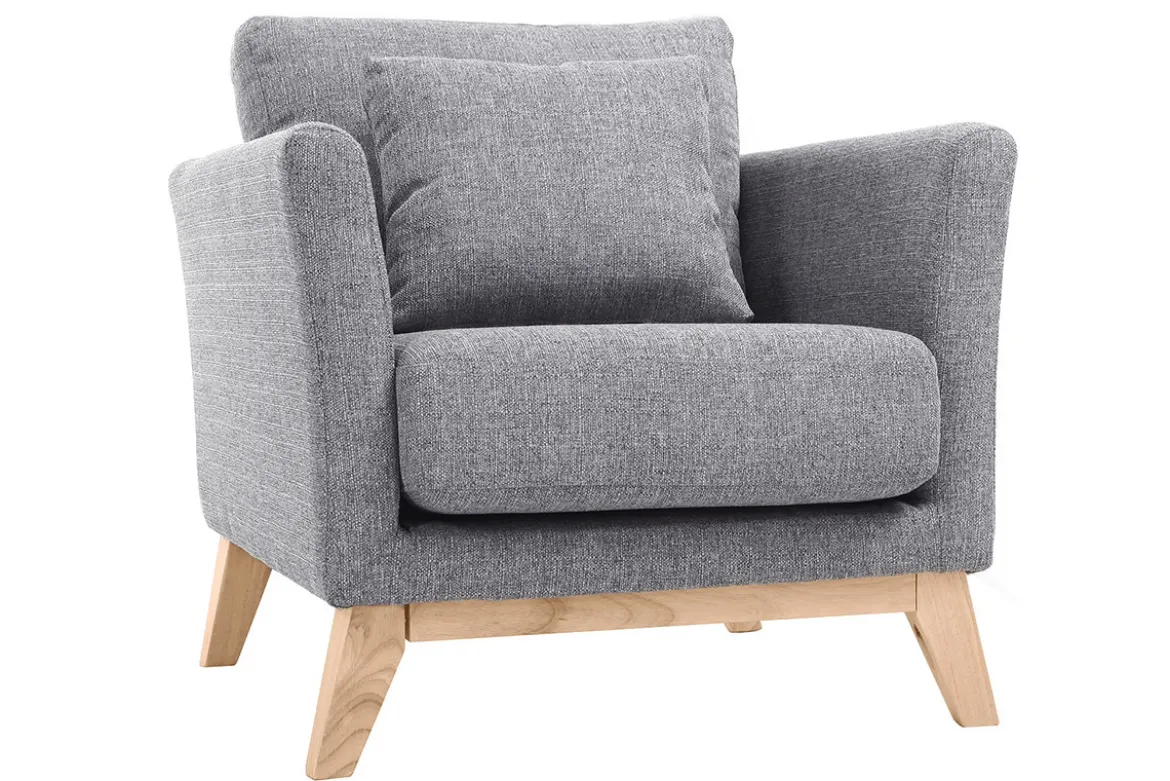 Fauteuil scandinave déhoussable en tissu gris clair et bois clair OSLO