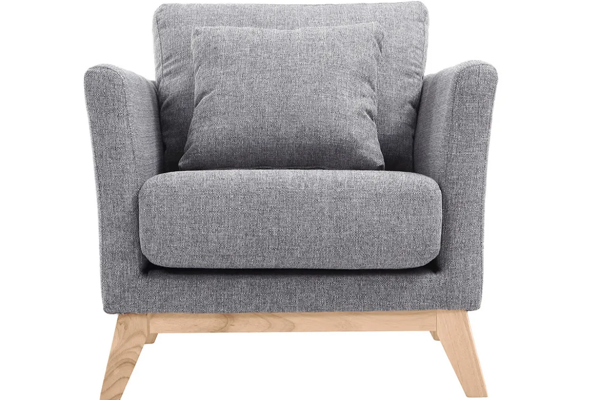 Fauteuil scandinave déhoussable en tissu gris clair et bois clair OSLO