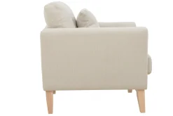 Fauteuil scandinave déhoussable en tissu beige et bois clair OSLO