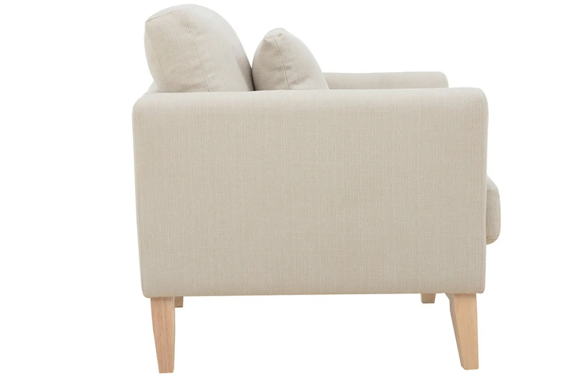 Fauteuil scandinave déhoussable en tissu beige et bois clair OSLO