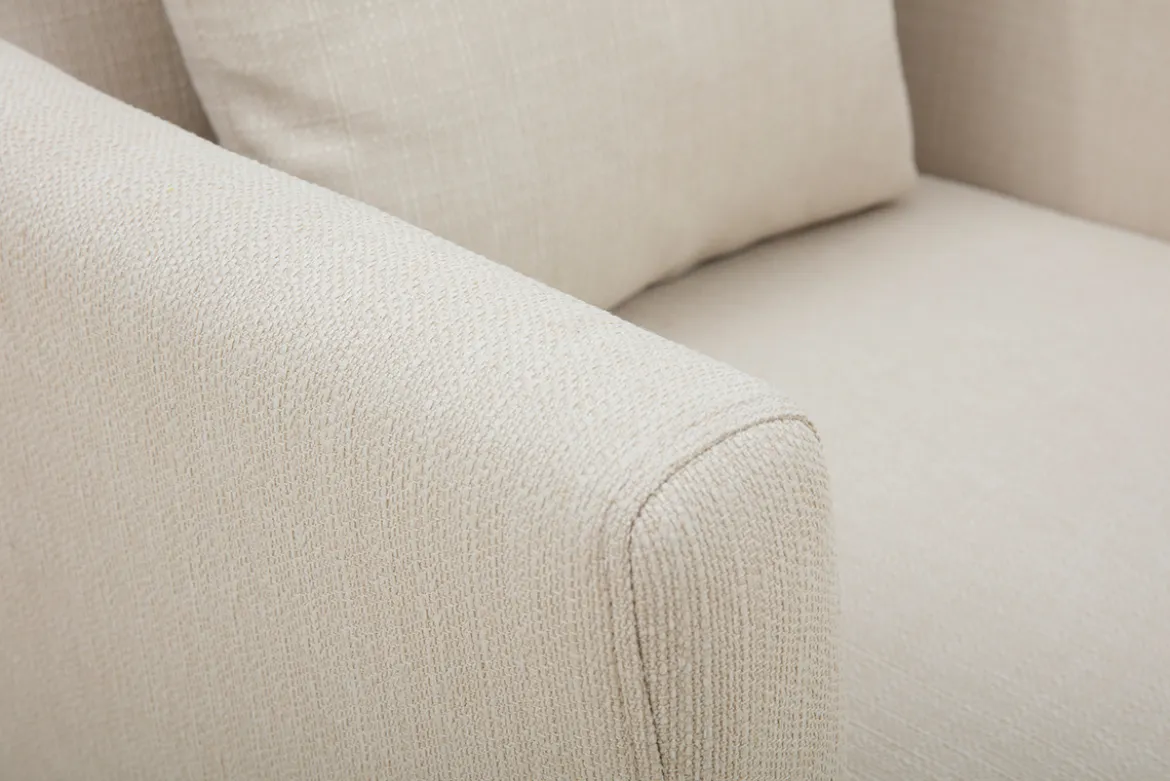 Fauteuil scandinave déhoussable en tissu beige et bois clair OSLO