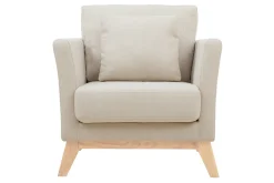 Fauteuil scandinave déhoussable en tissu beige et bois clair OSLO