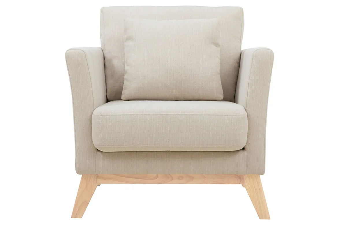 Fauteuil scandinave déhoussable en tissu beige et bois clair OSLO