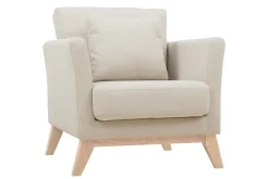 Fauteuil scandinave déhoussable en tissu beige et bois clair OSLO