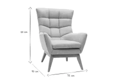 Fauteuil scandinave en tissu effet velours texturé gris clair et bois clair BRODY
