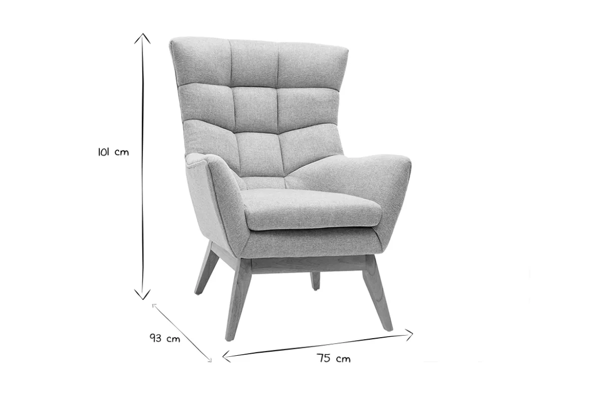 Fauteuil scandinave en tissu effet velours texturé gris clair et bois clair BRODY