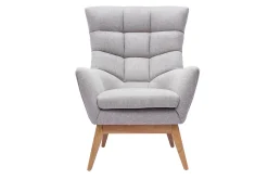 Fauteuil scandinave en tissu effet velours texturé gris clair et bois clair BRODY