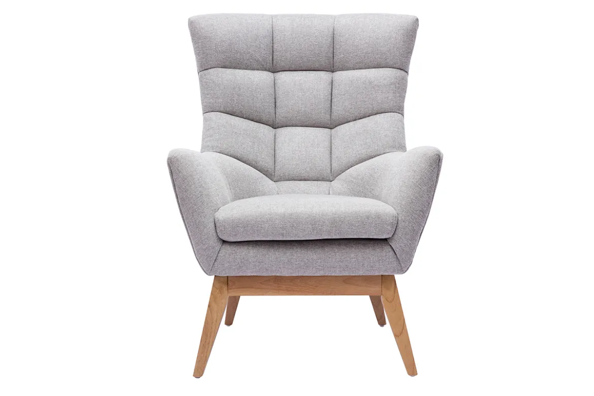Fauteuil scandinave en tissu effet velours texturé gris clair et bois clair BRODY
